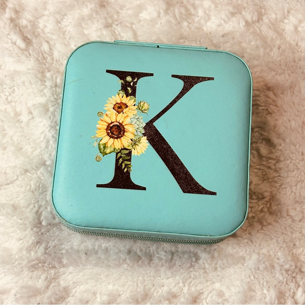 Floral Initial Kids Accessory Box - Blue
